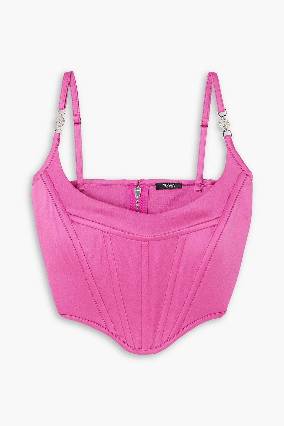 VERSACE EMBELLISHED SATIN BUSTIER TOP