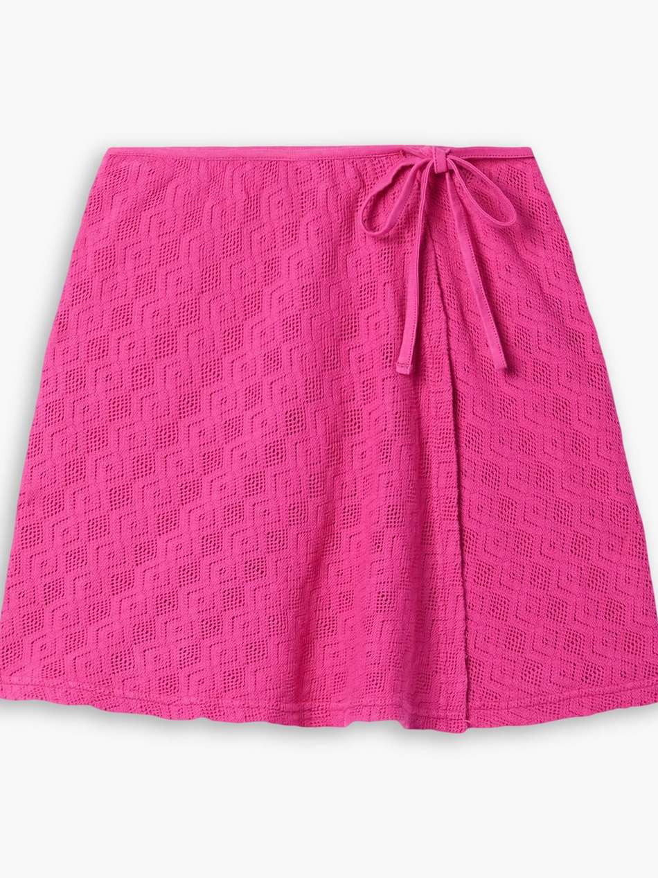 pointelle-knit cotton mini wrap skirt