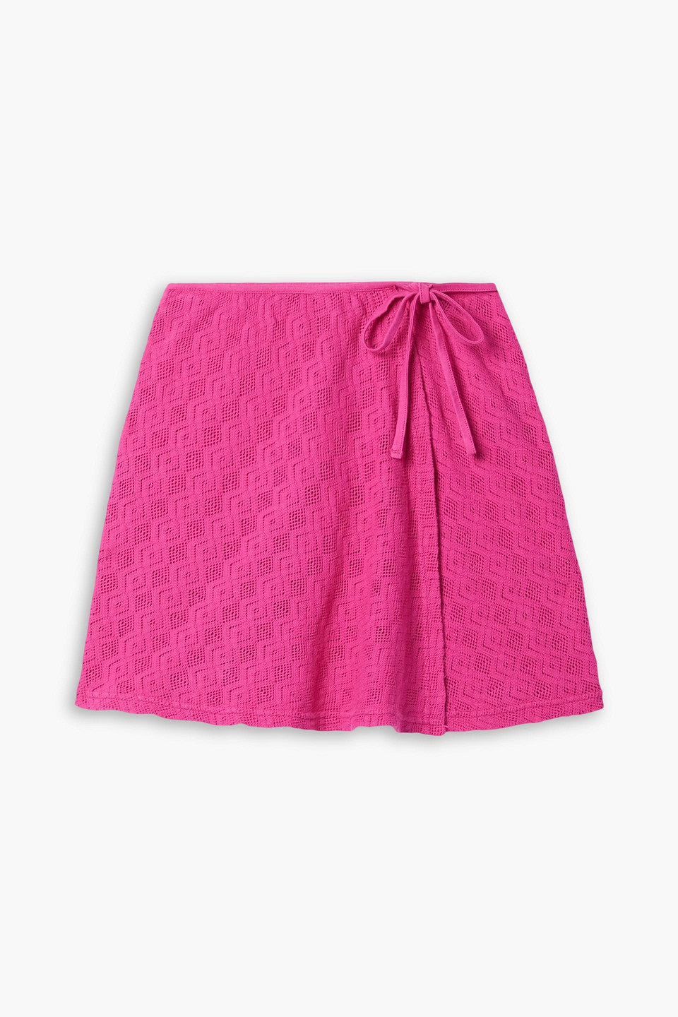 Agr Pointelle-knit Cotton Mini Wrap Skirt In Fuchsia