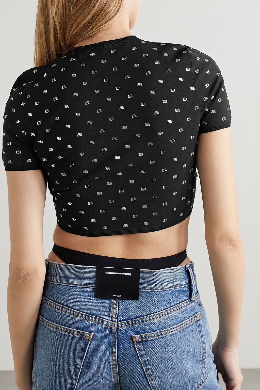 ALEXANDER WANG Cropped crystal-embellished stretch-jersey T-shirt