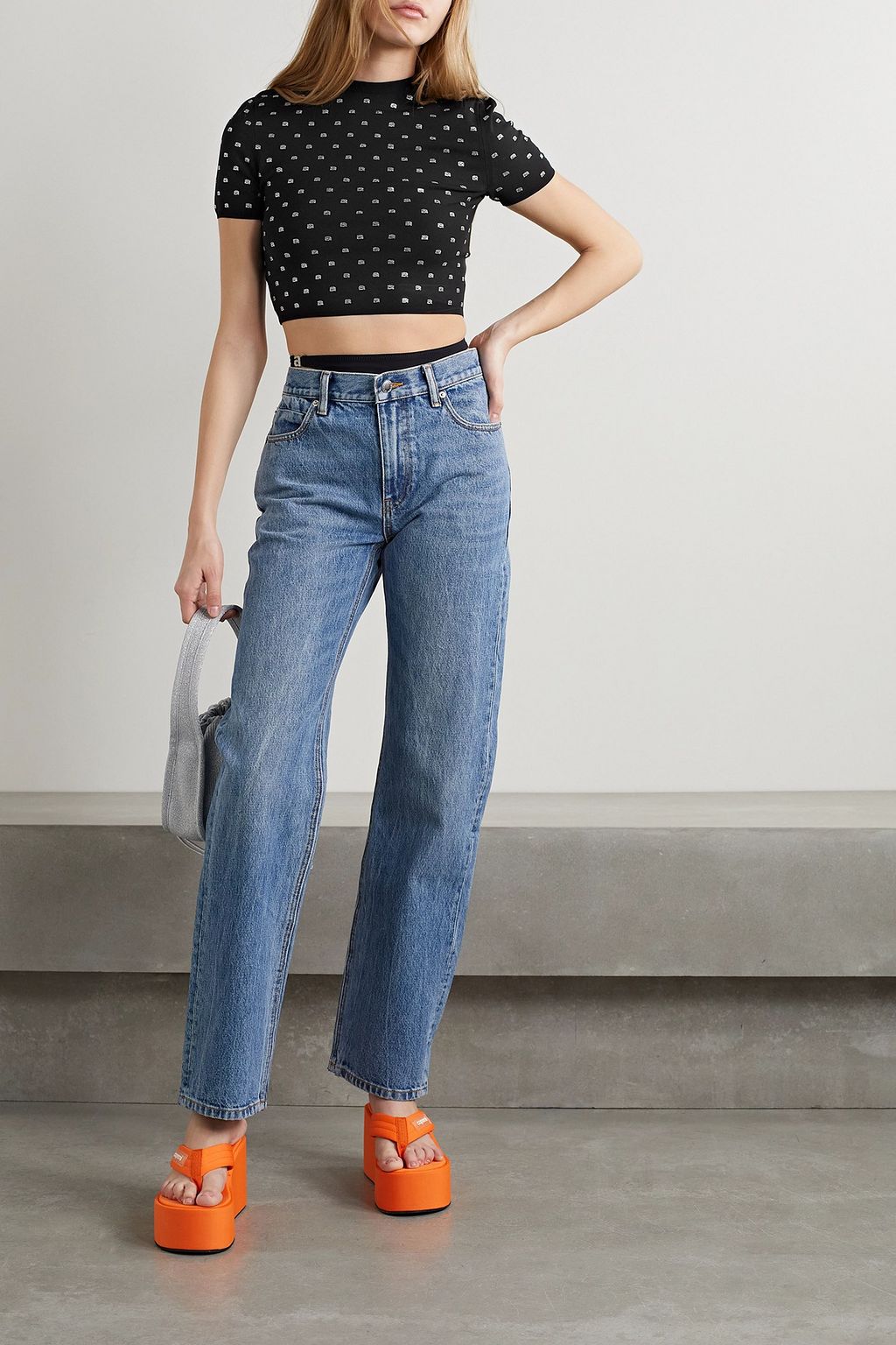 ALEXANDER WANG Cropped crystal-embellished stretch-jersey T-shirt