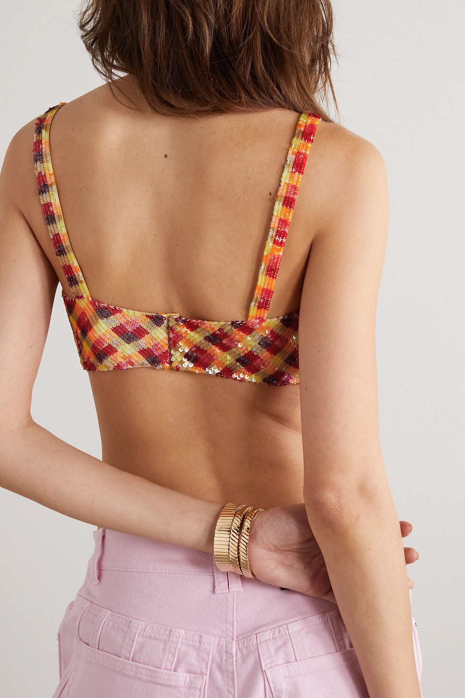 ASHISH CHECKED SEQUINED TULLE BRALETTE