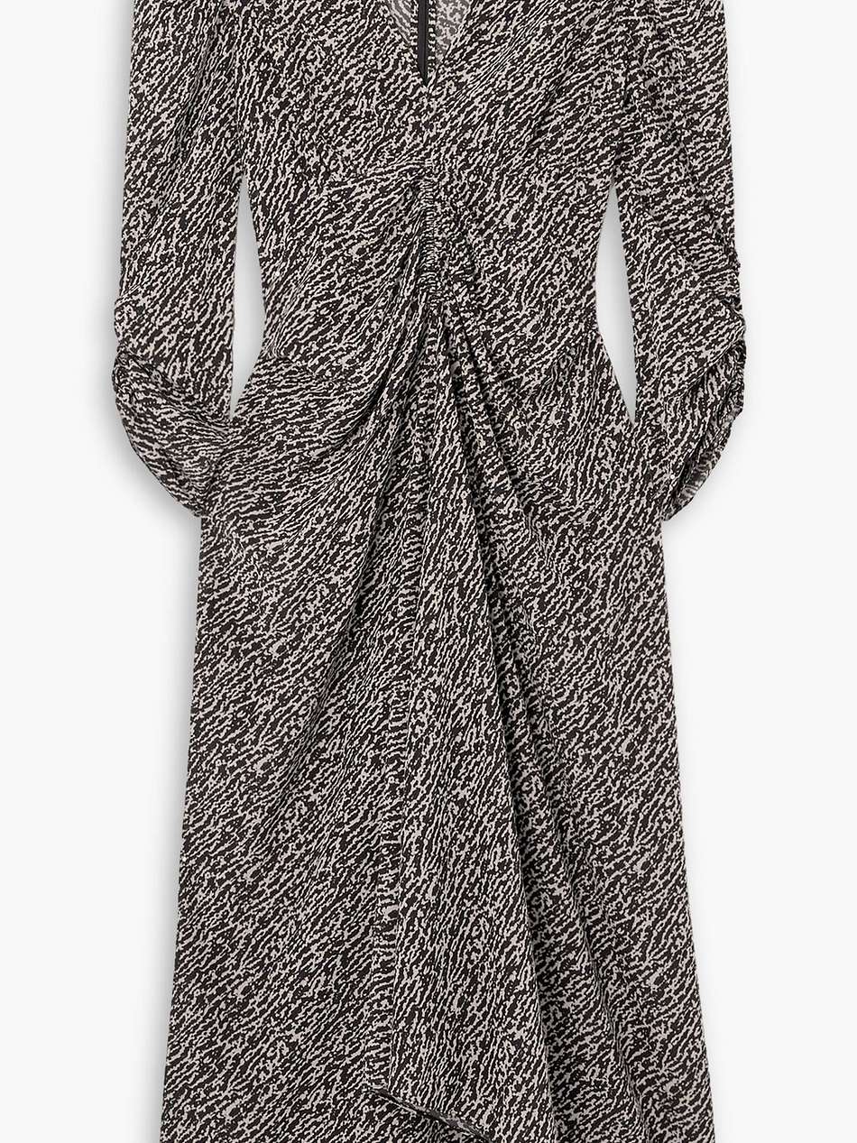 albini gathered printed silk-blend midi dress