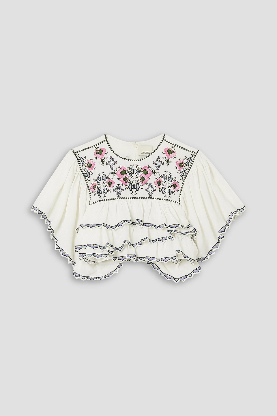 Isabel Marant Sana Cropped Tiered Embroidered Crepe De Chine Blouse In Weiss