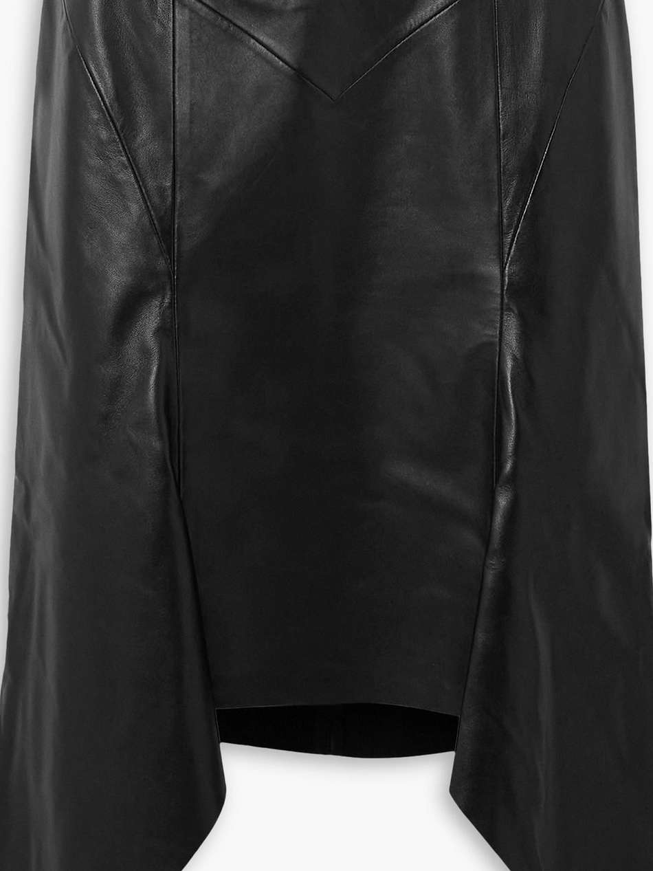 jill asymmetric paneled leather midi skirt
