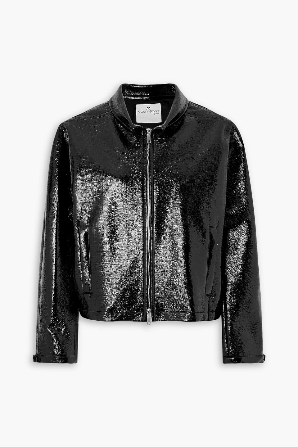 Courrèges Cotton-blend Vinyl Bomber Jacket In Black