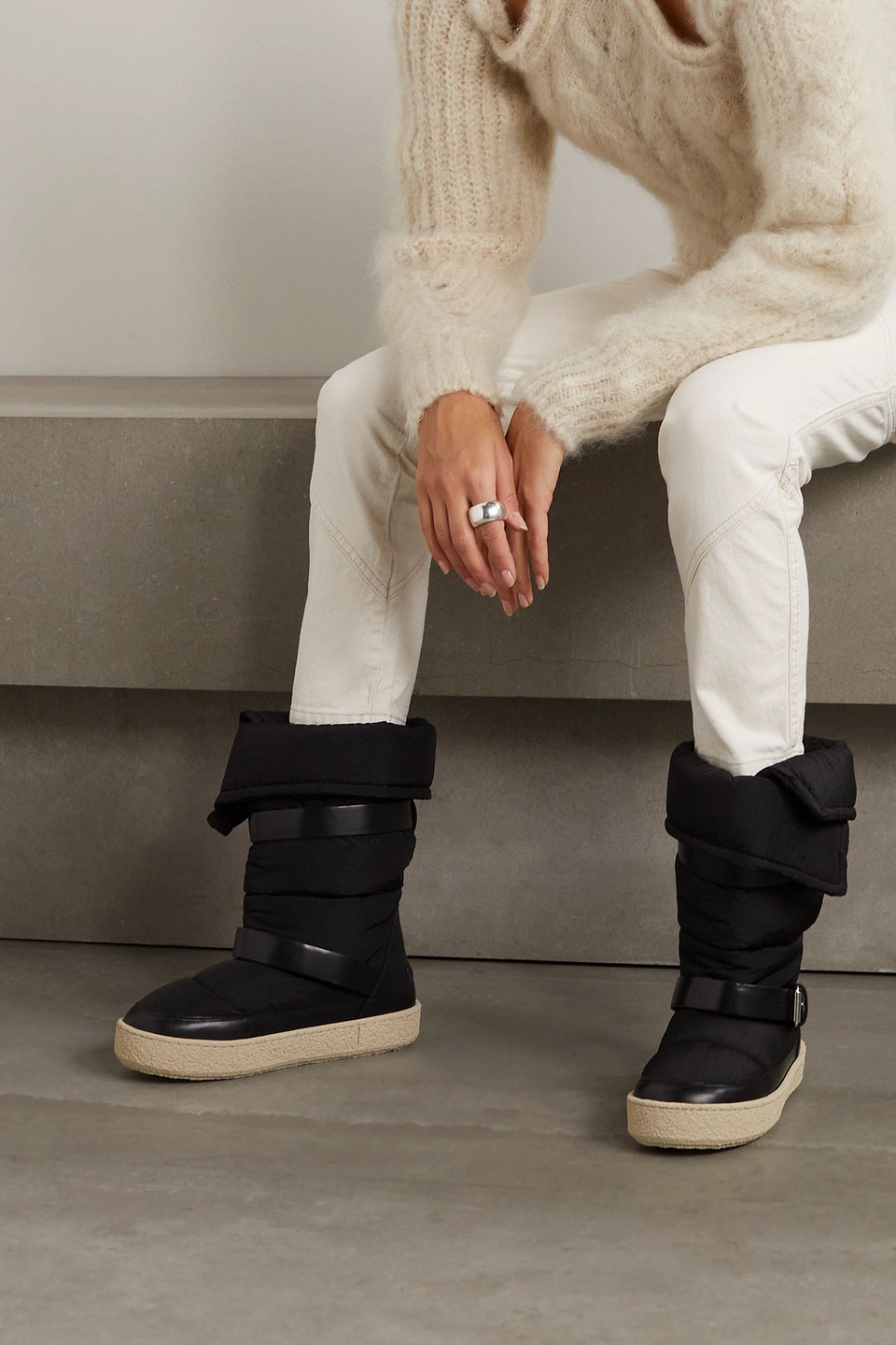 ISABEL MARANT ZENORA LOGO-APPLIQUÉD LEATHER AND PADDED SHELL SNOW BOOTS
