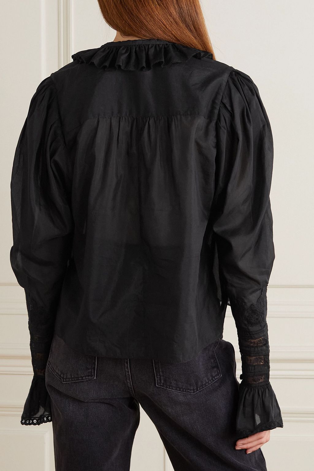 ISABEL MARANT Ginette lace-trimmed ruffled cotton and silk-blend blouse