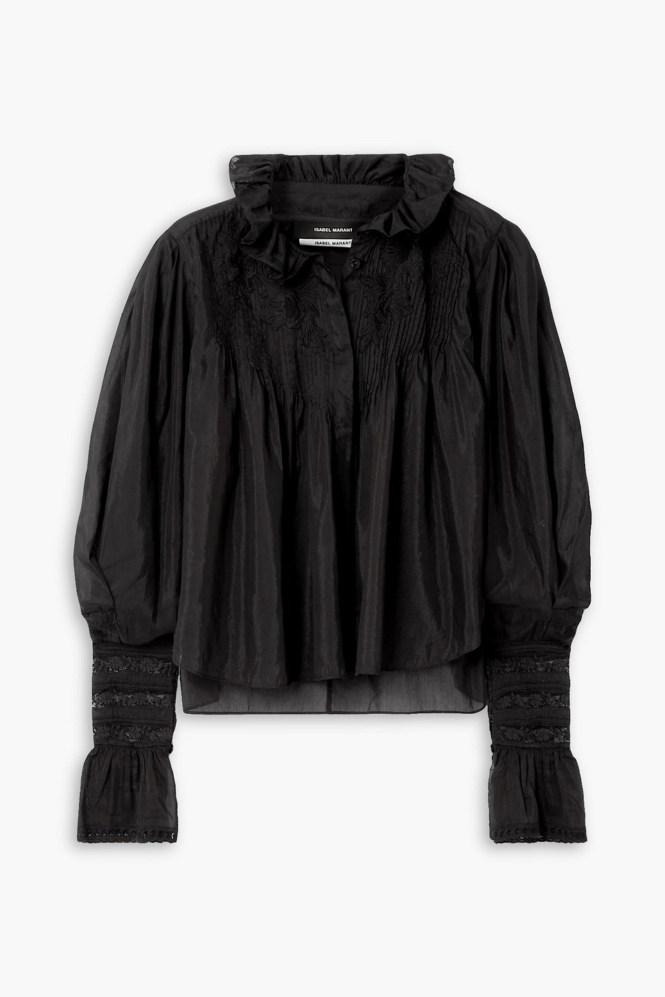 Isabel Marant Ginette Lace-trimmed Ruffled Cotton And Silk-blend Blouse In Black