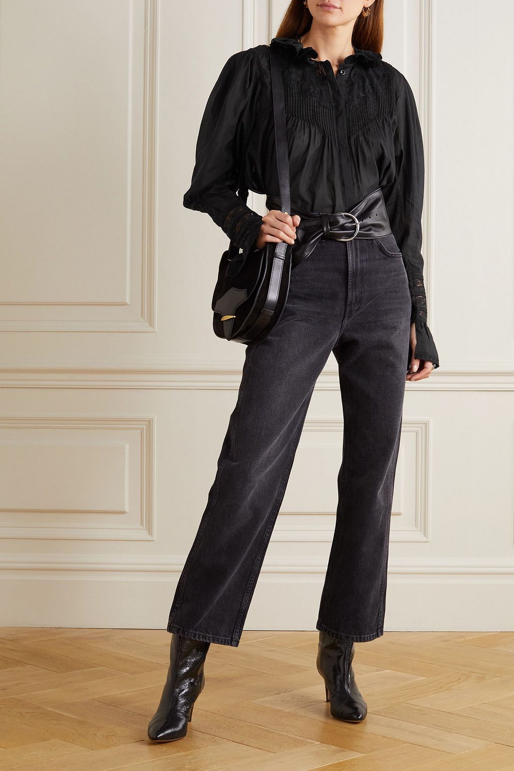 ISABEL MARANT Ginette lace-trimmed ruffled cotton and silk-blend blouse