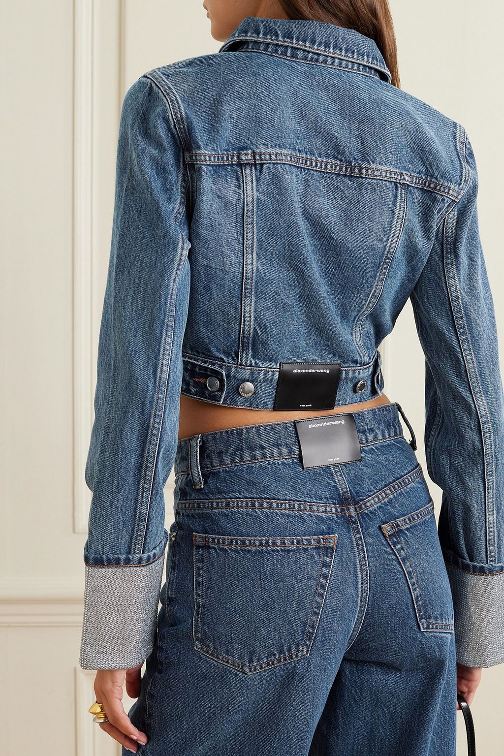 ALEXANDER WANG デニム クロップドジャケット クリスタル付き