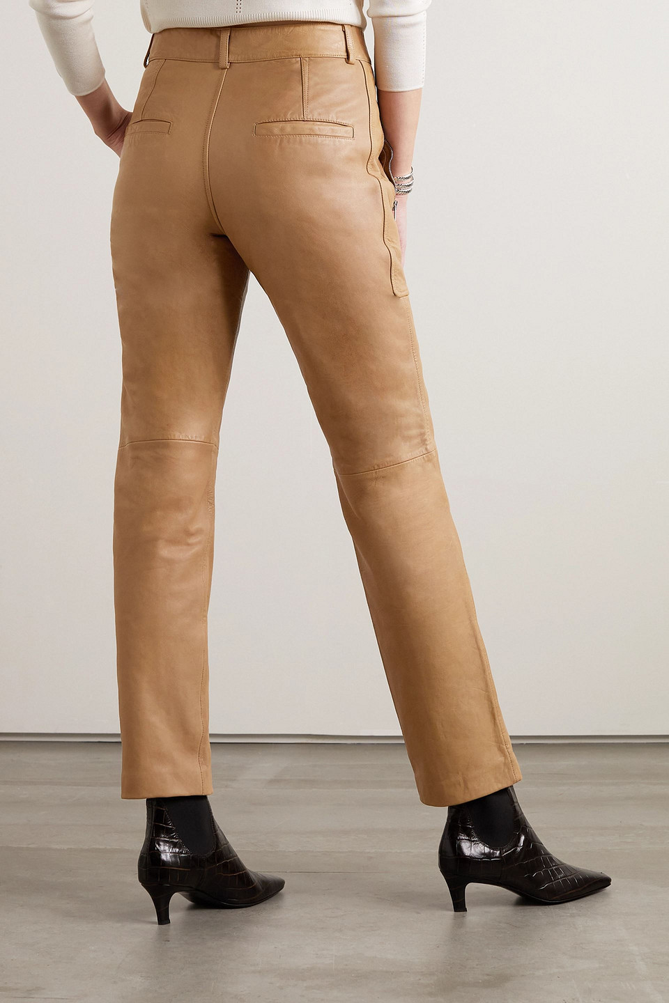 ISABEL MARANT ANAZIA PANELED LEATHER SLIM-LEG PANTS 