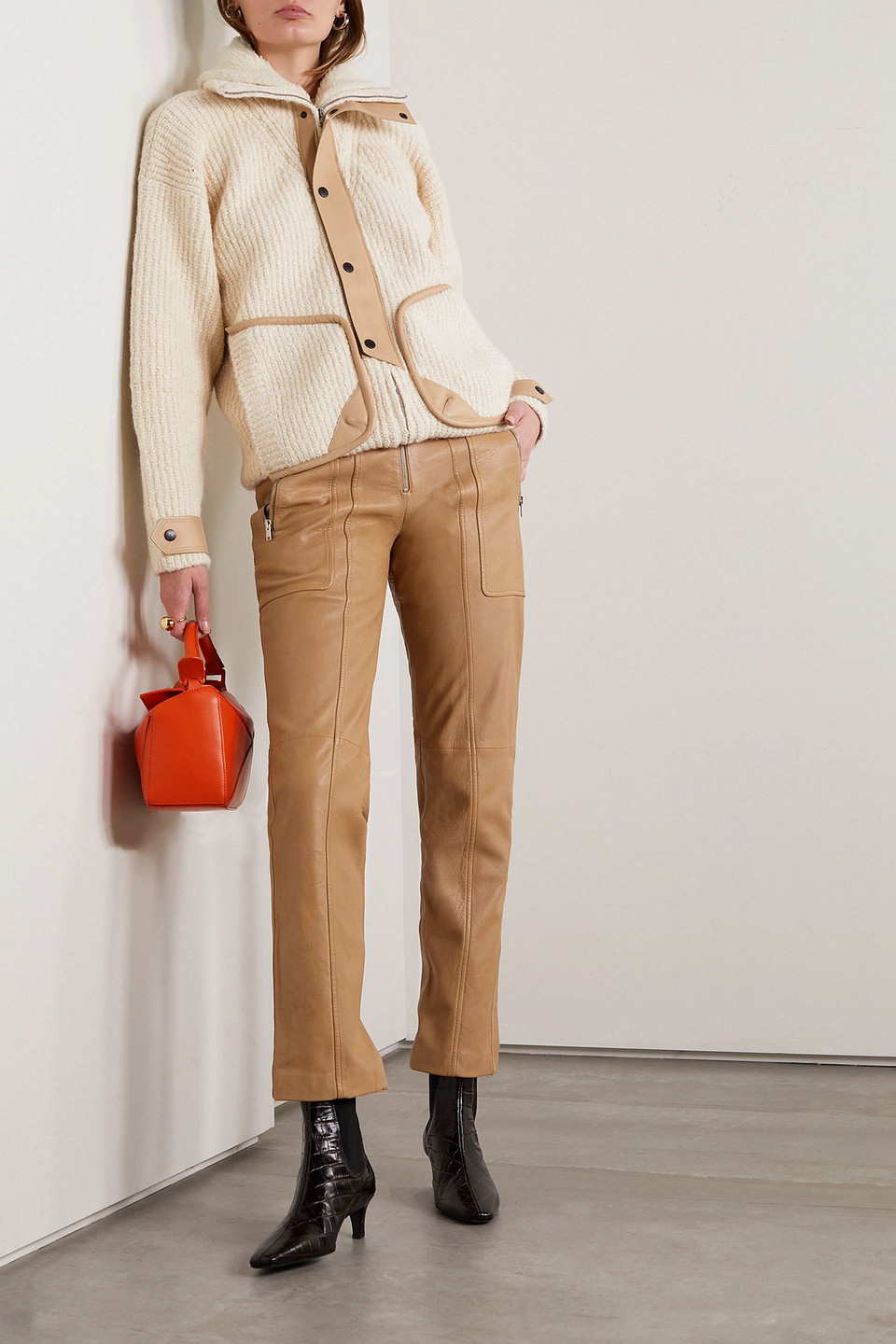 ISABEL MARANT ANAZIA PANELED LEATHER SLIM-LEG PANTS 