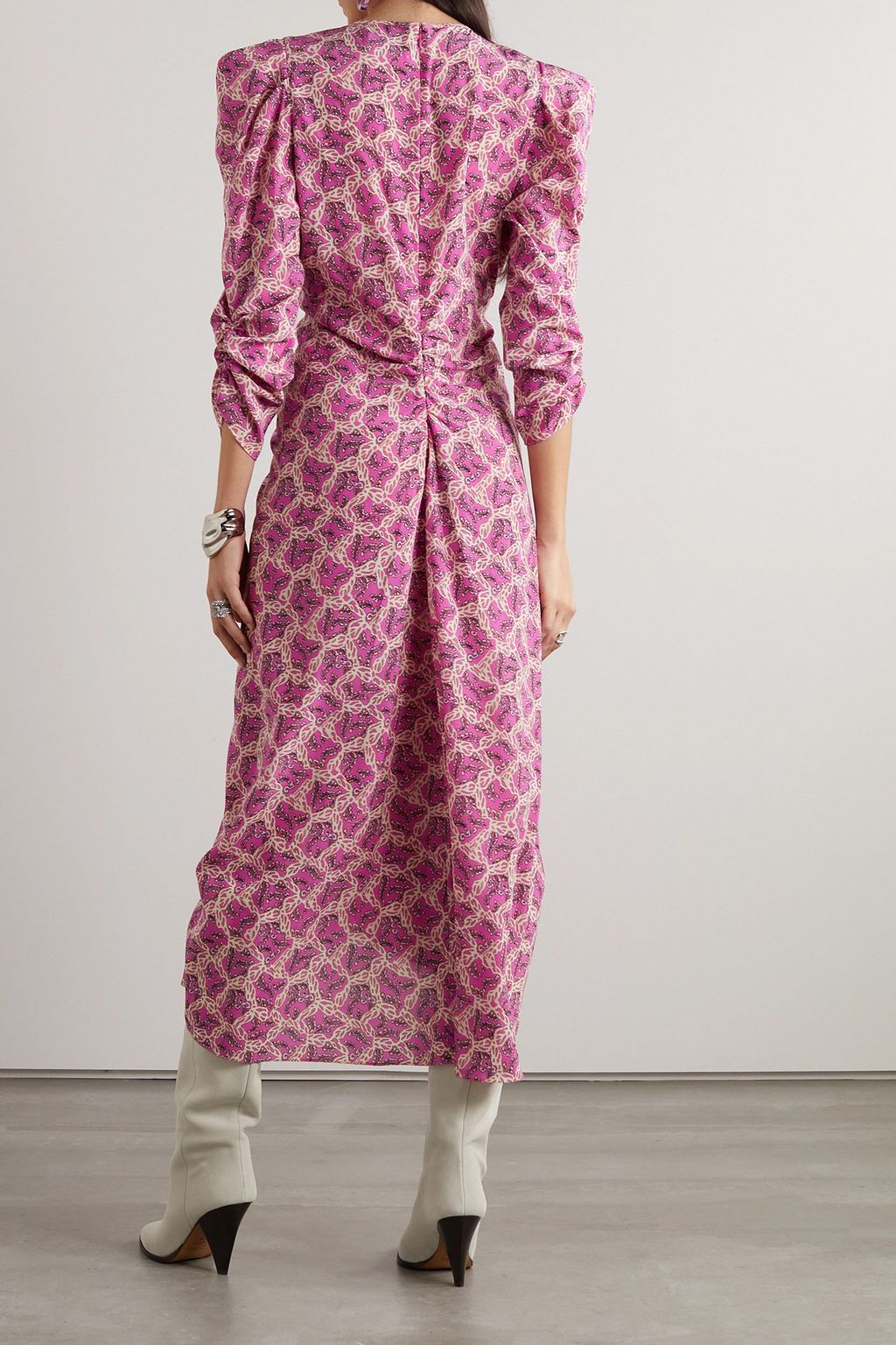 ISABEL MARANT Albini gathered printed silk-blend midi dress