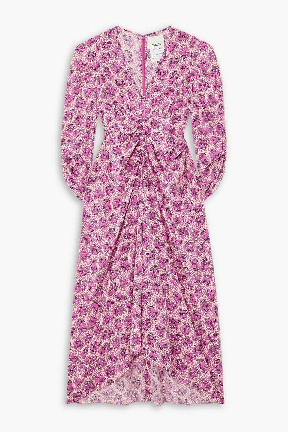 ISABEL MARANT ALBINI GATHERED PRINTED SILK-BLEND MIDI DRESS