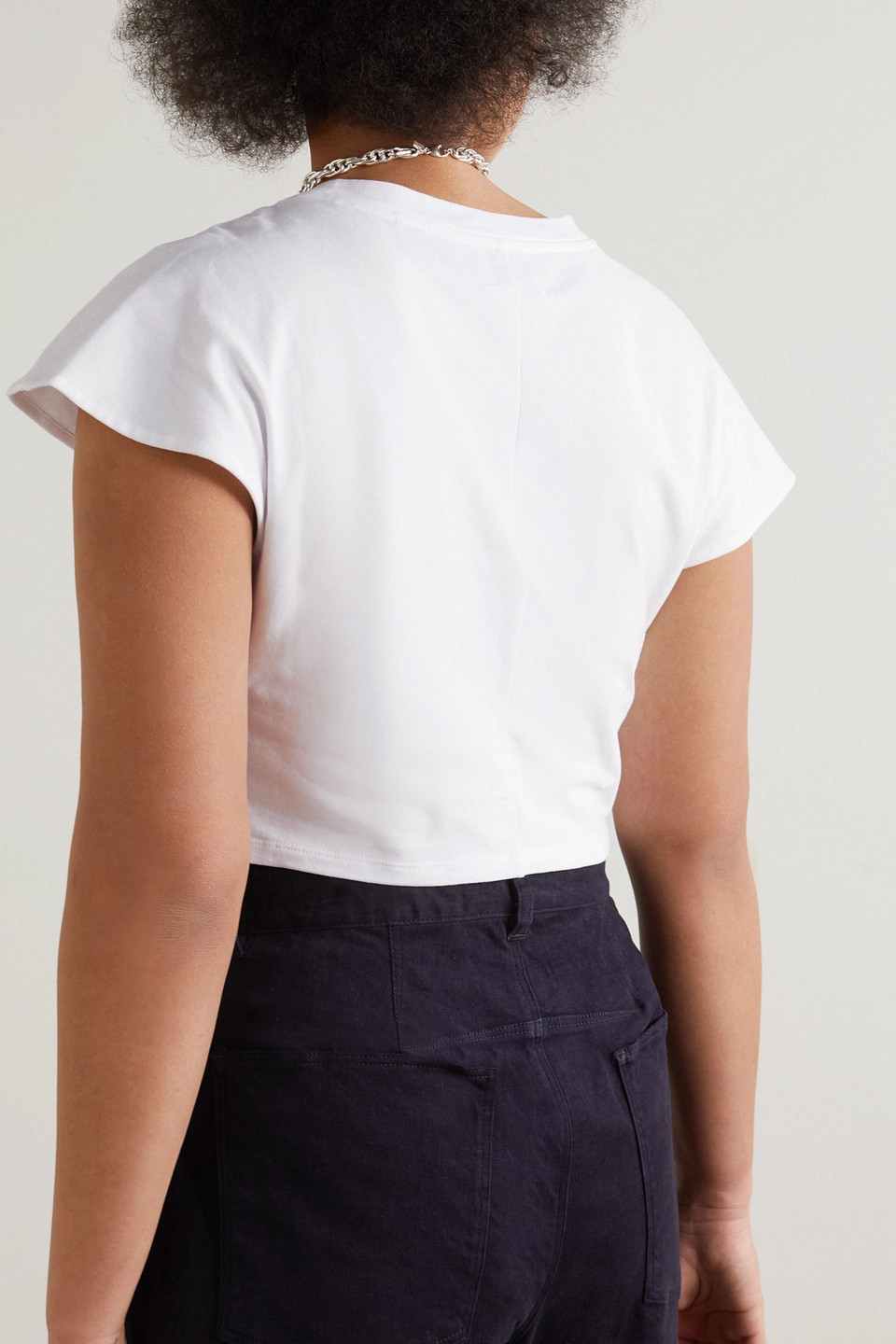 Isabel Marant Zineae Cropped Twist-front Cotton-jersey T-shirt In Weiss