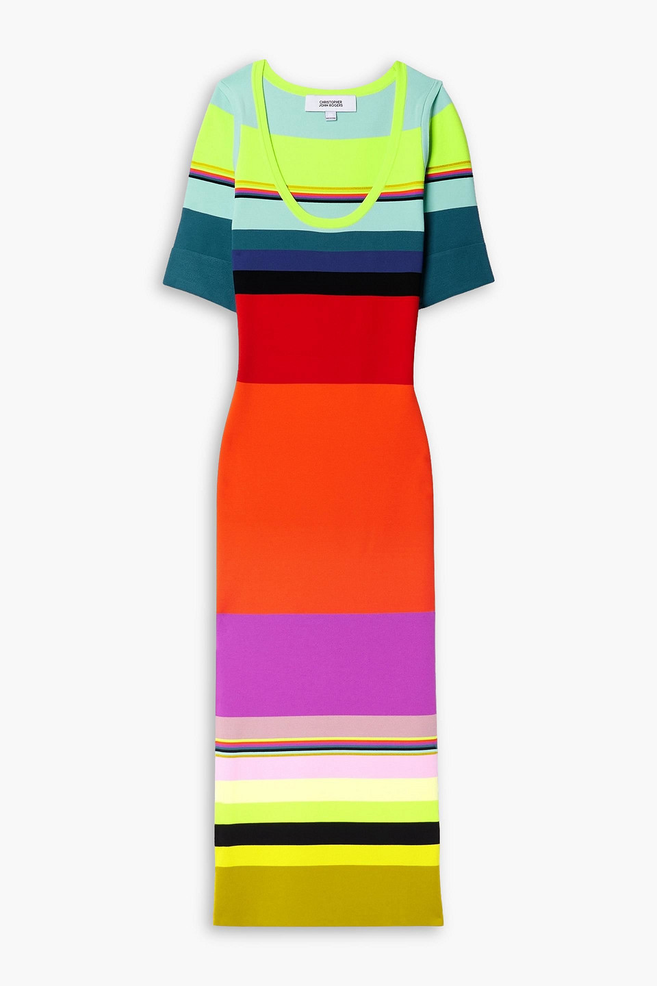 Christopher John Rogers Striped Stretch-knit Midi Dress In Multicolor