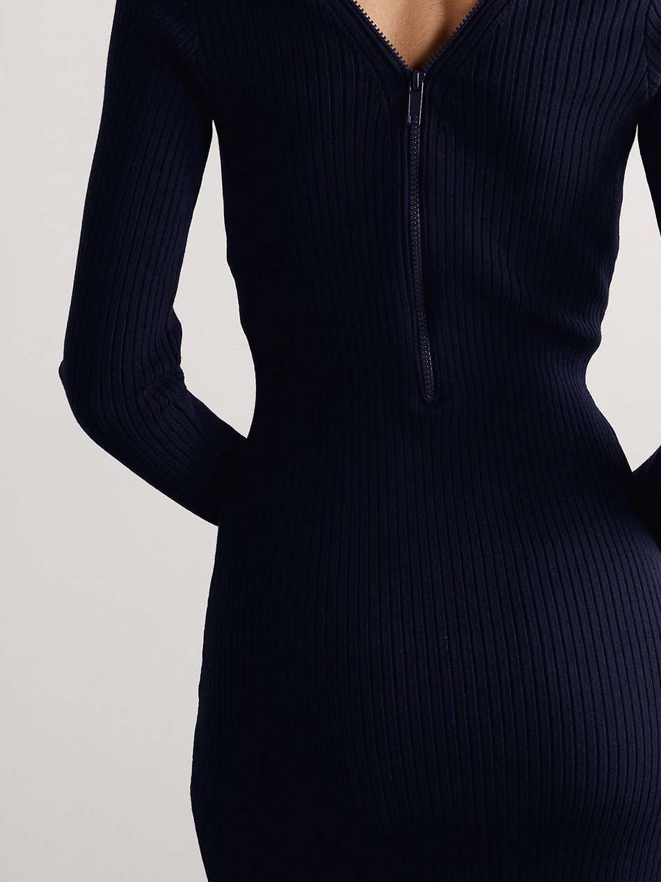 zip-detailed ribbed-knit mini dress