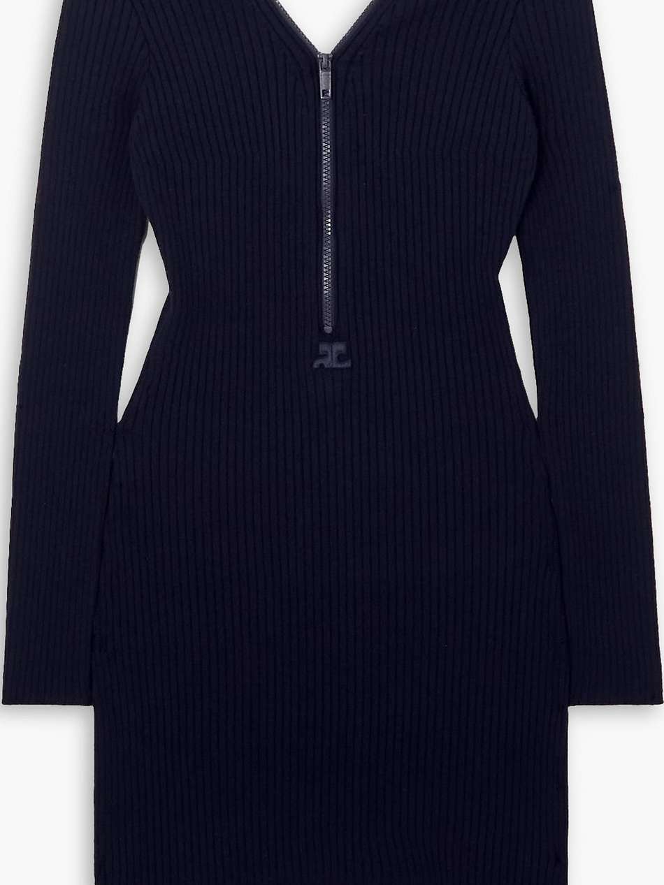 zip-detailed ribbed-knit mini dress