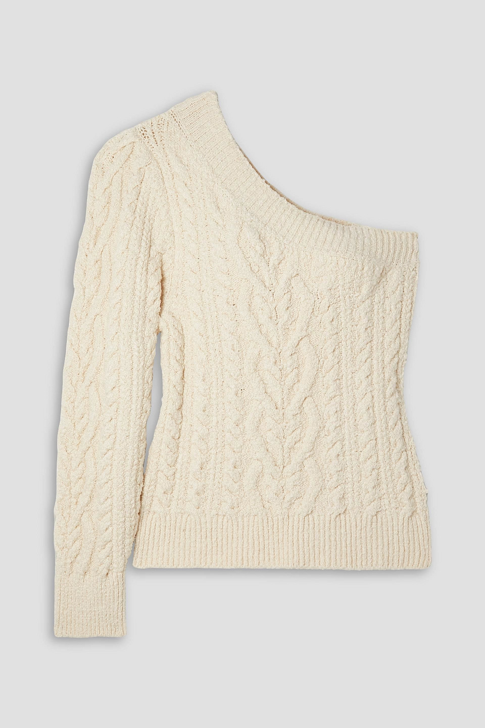 Isabel Marant Blaine One-shoulder Cable-knit Cotton-blend Sweater In Ecru