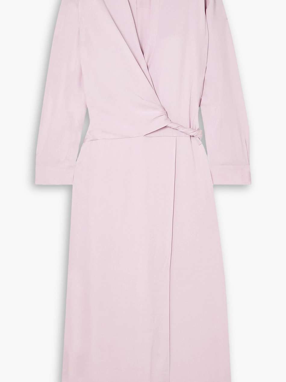 twist-front wrap-effect stretch-crepe maxi shirt dress