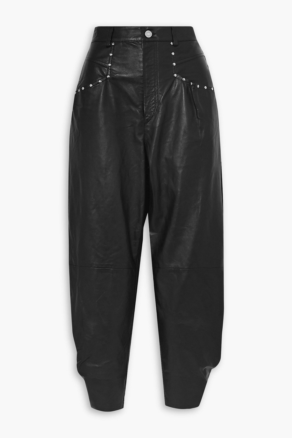 Studded leather tapered pants