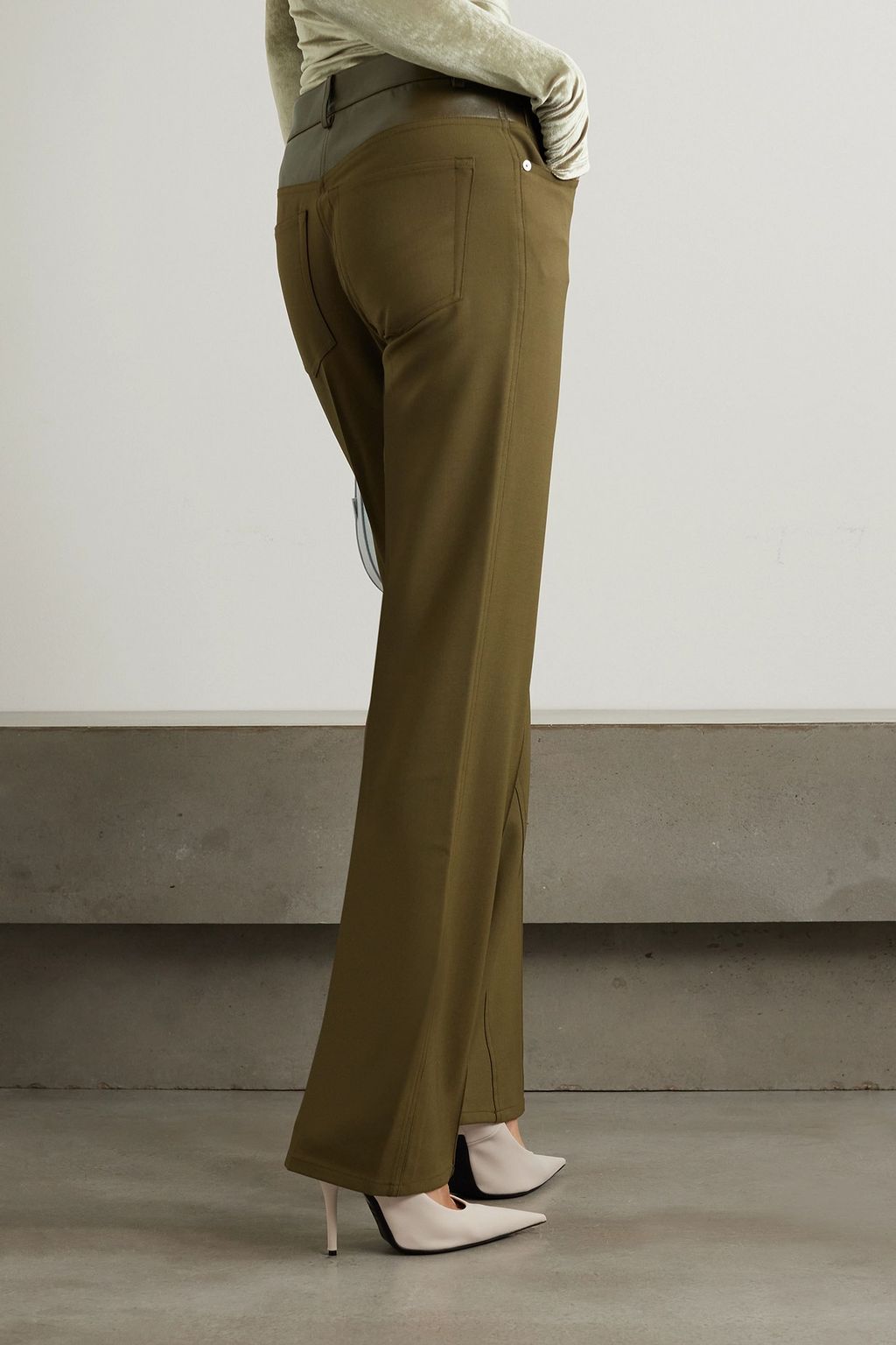 HELMUT LANG Garter leather-trimmed twill straight-leg pants