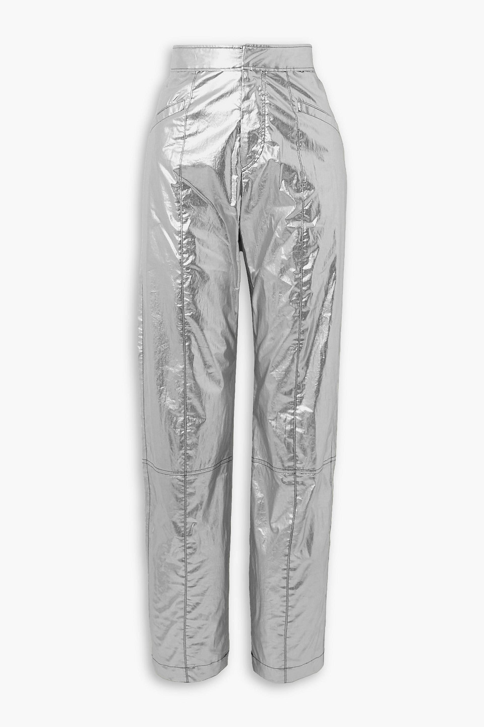 Isabel Marant Anea Paneled Metallic Coated Cotton-blend Pants In Silver