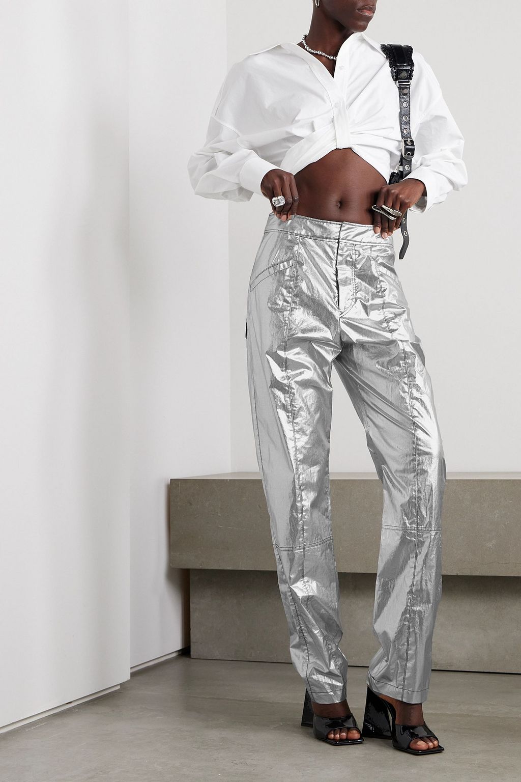 ISABEL MARANT Anea paneled metallic coated cotton-blend pants