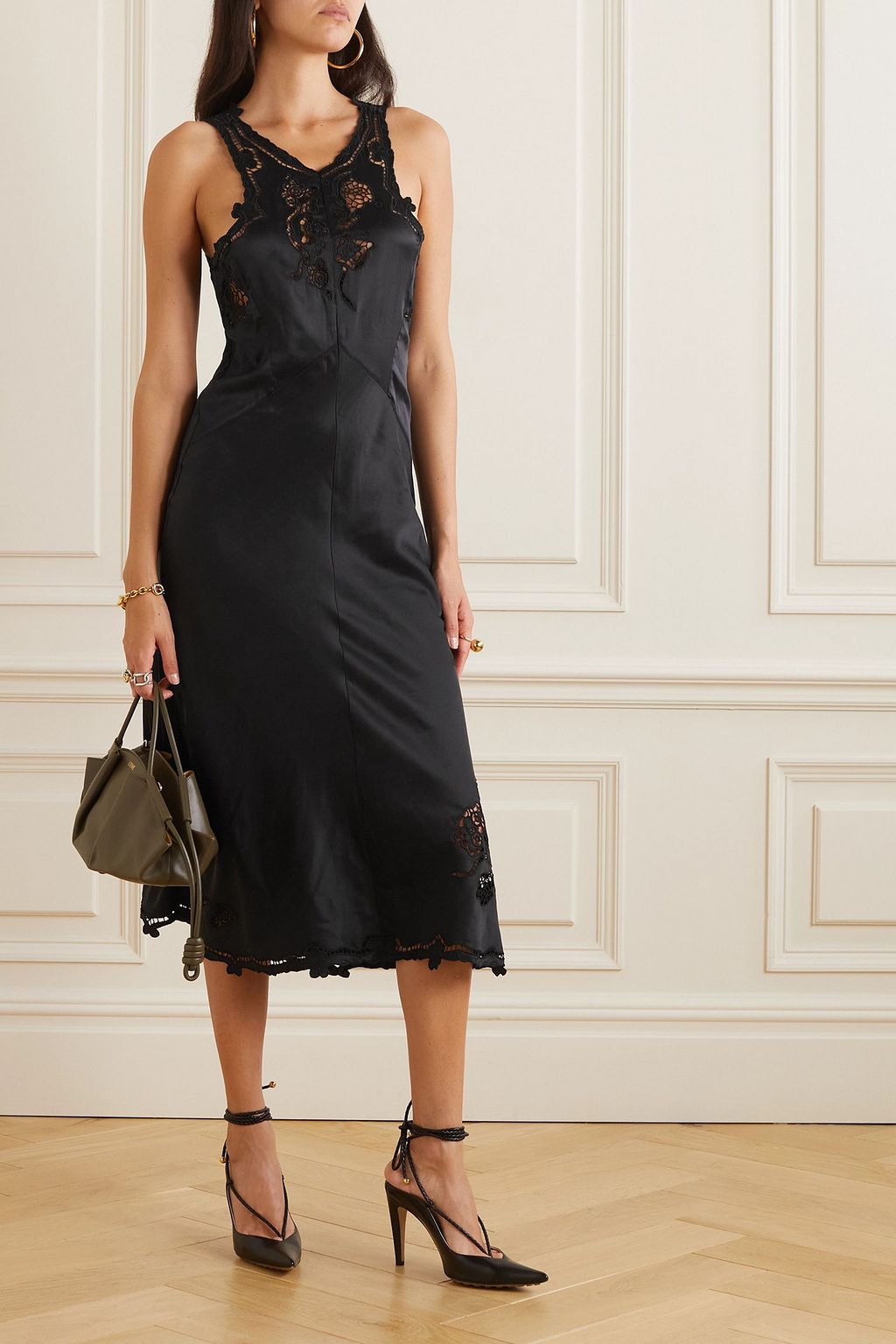 ISABEL MARANT Jadel open-back lace-trimmed stretch-silk satin midi dress