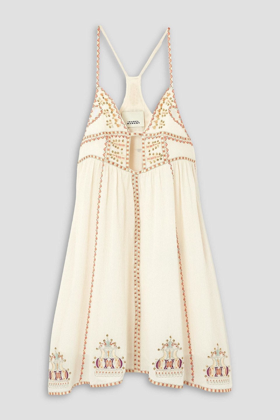 Isabel Marant Bretty Cutout Embroidered Cotton-blend Mini Dress In Naturfarben