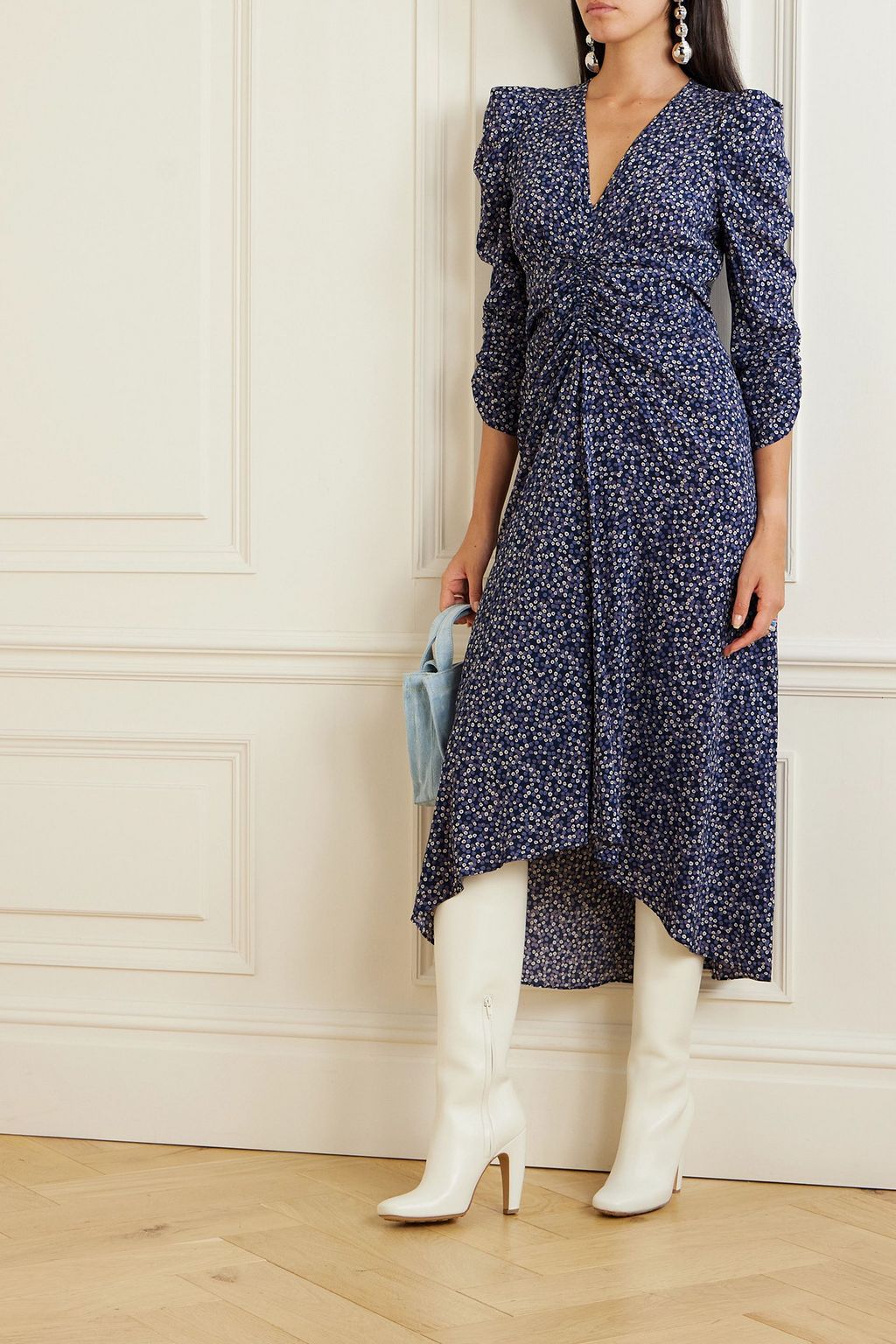 ISABEL MARANT Albini gathered printed silk-blend midi dress