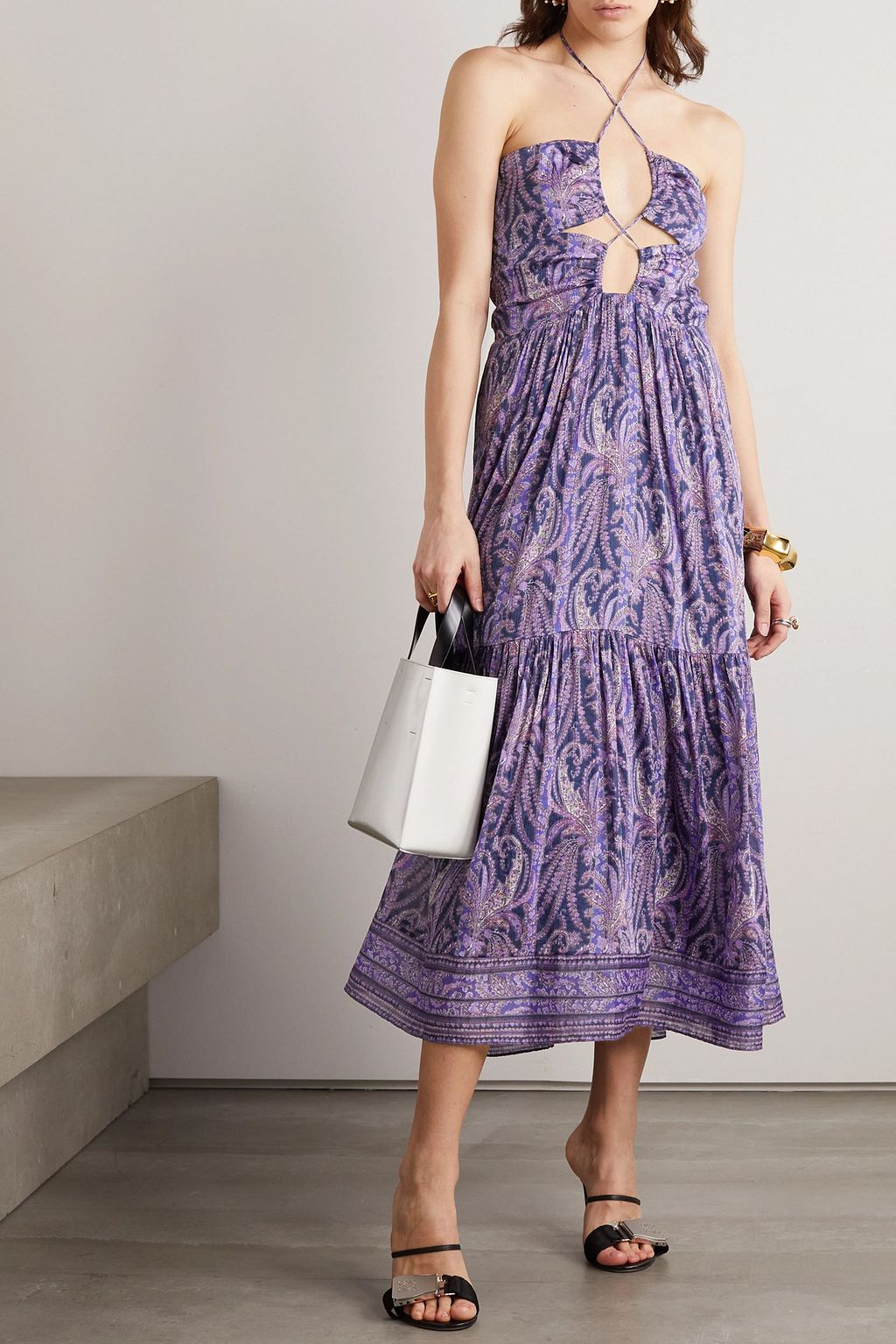 ISABEL MARANT Birona cutout paisley-print cotton and silk-blend halterneck midi dress