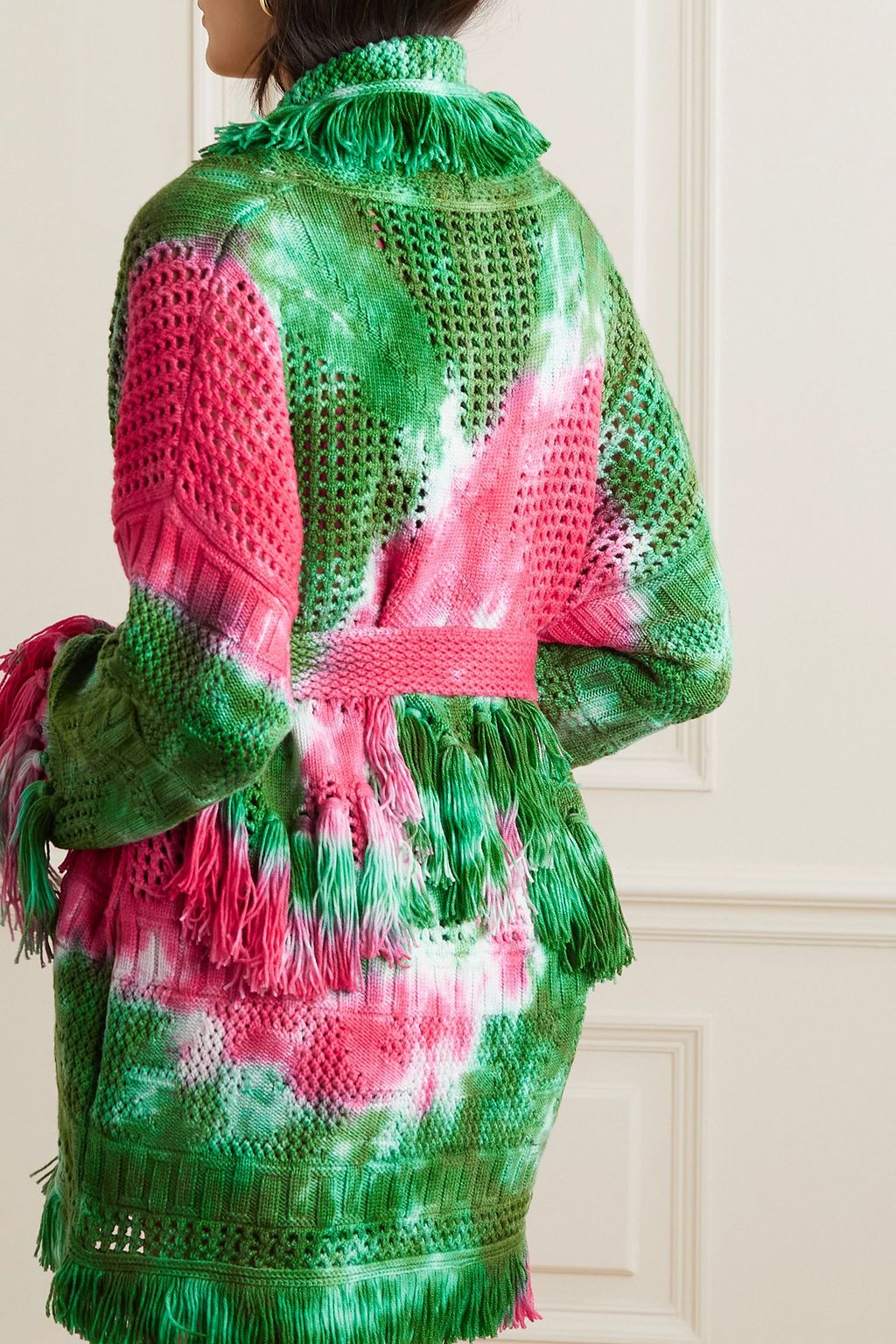 ALANUI California Dreamin fringed tie-dyed open-knit wool cardigan