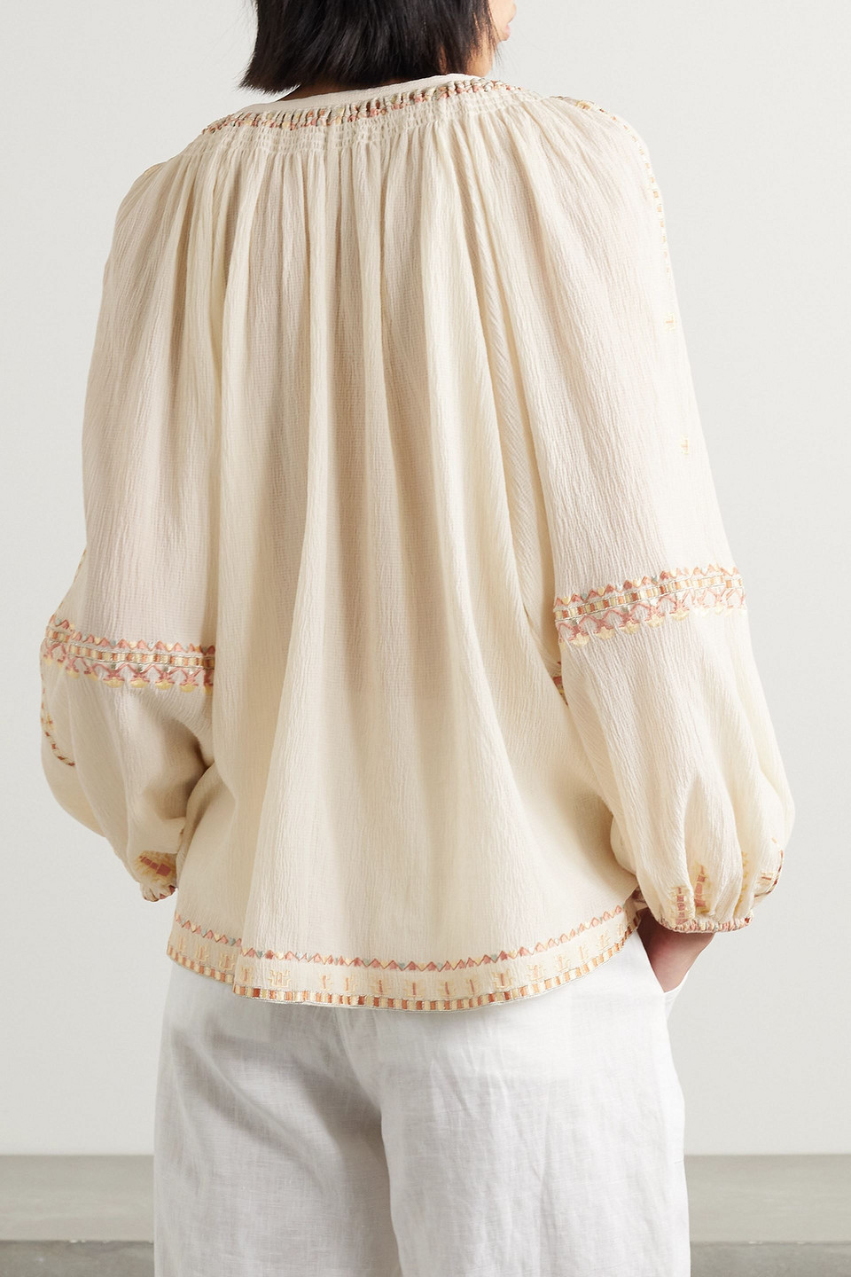 Shop Isabel Marant Clive Embroidered Cotton-blend Crepon Blouse In Ecru