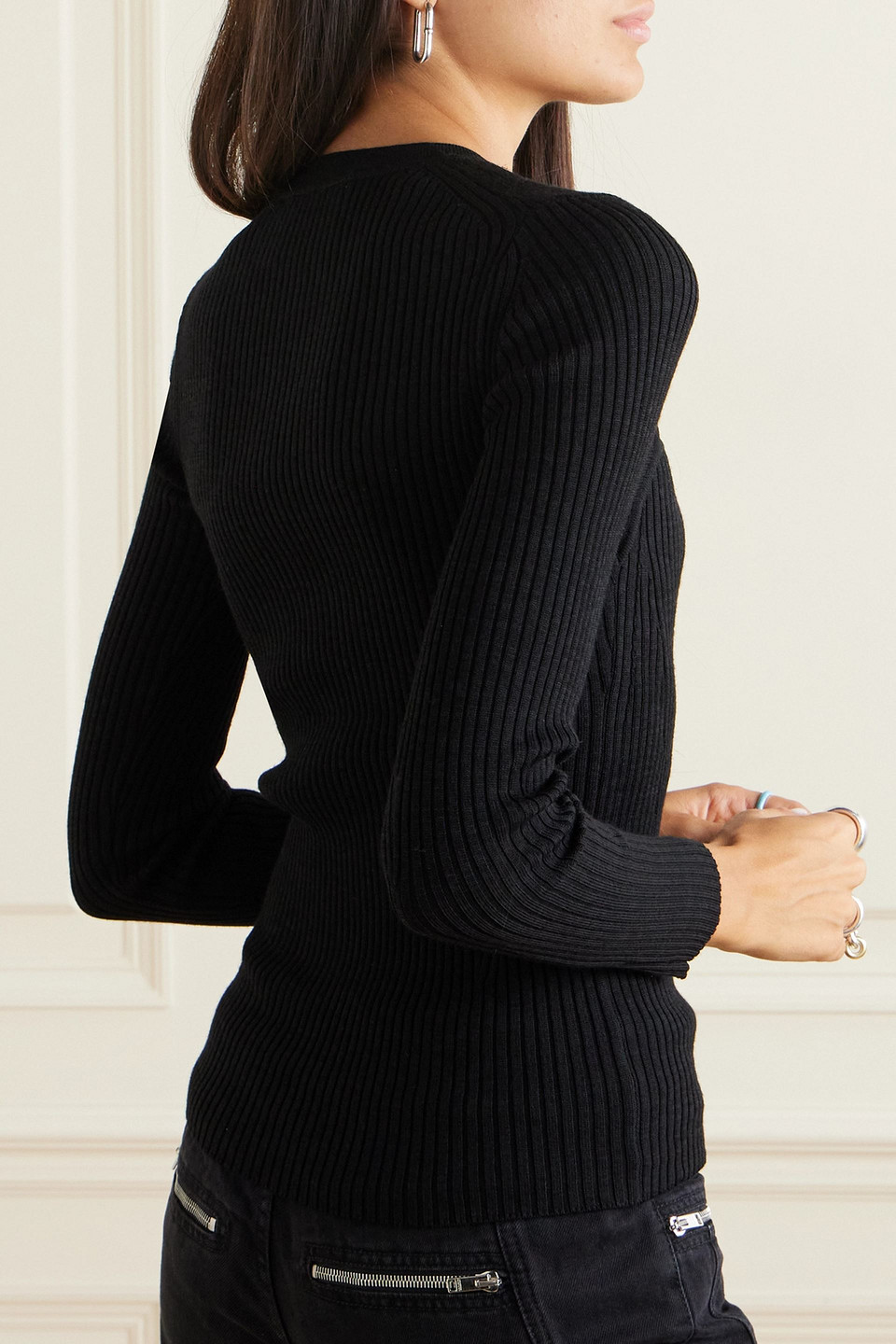 Isabel Marant Cut-out Ribbed Top In Schwarz