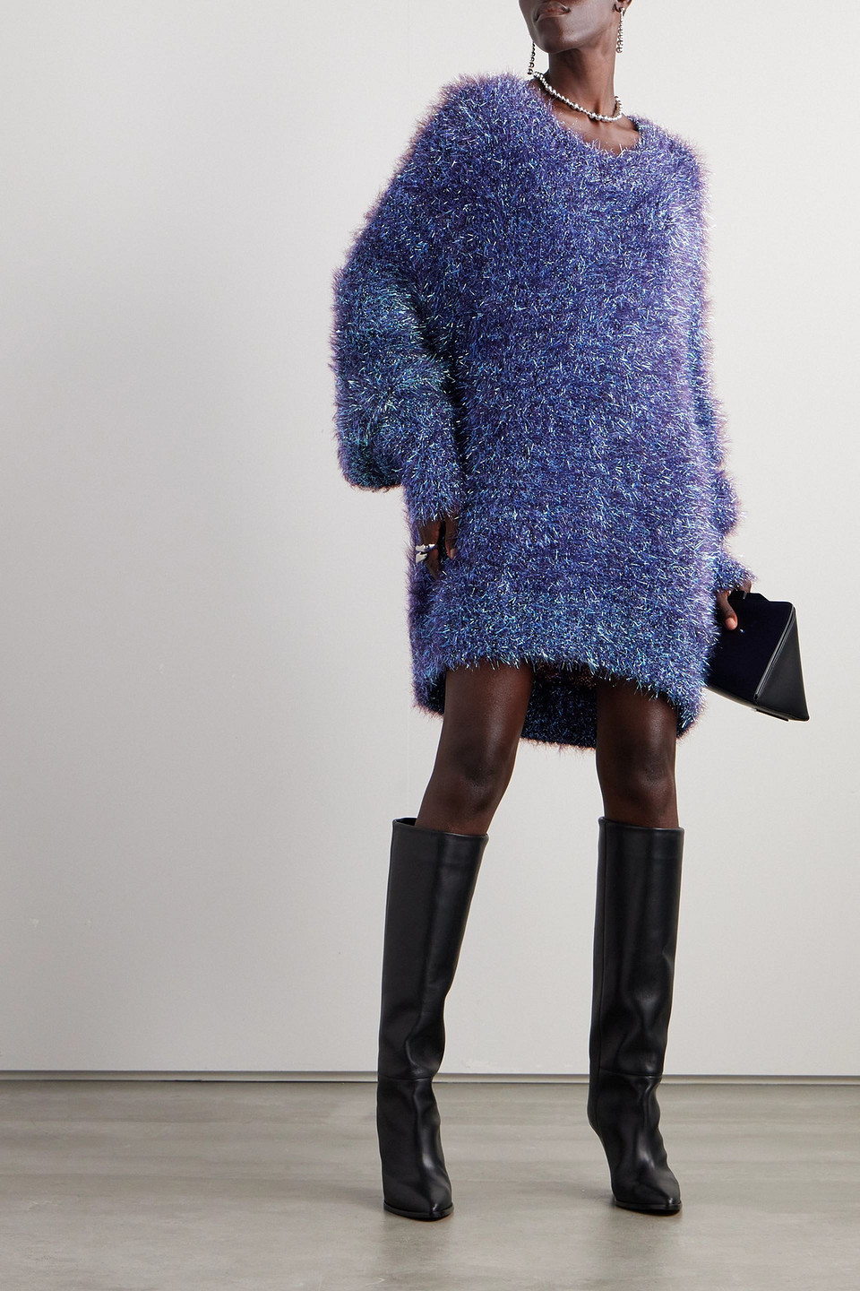 ISABEL MARANT WAYNE OVERSIZED METALLIC KNITTED MINI DRESS 