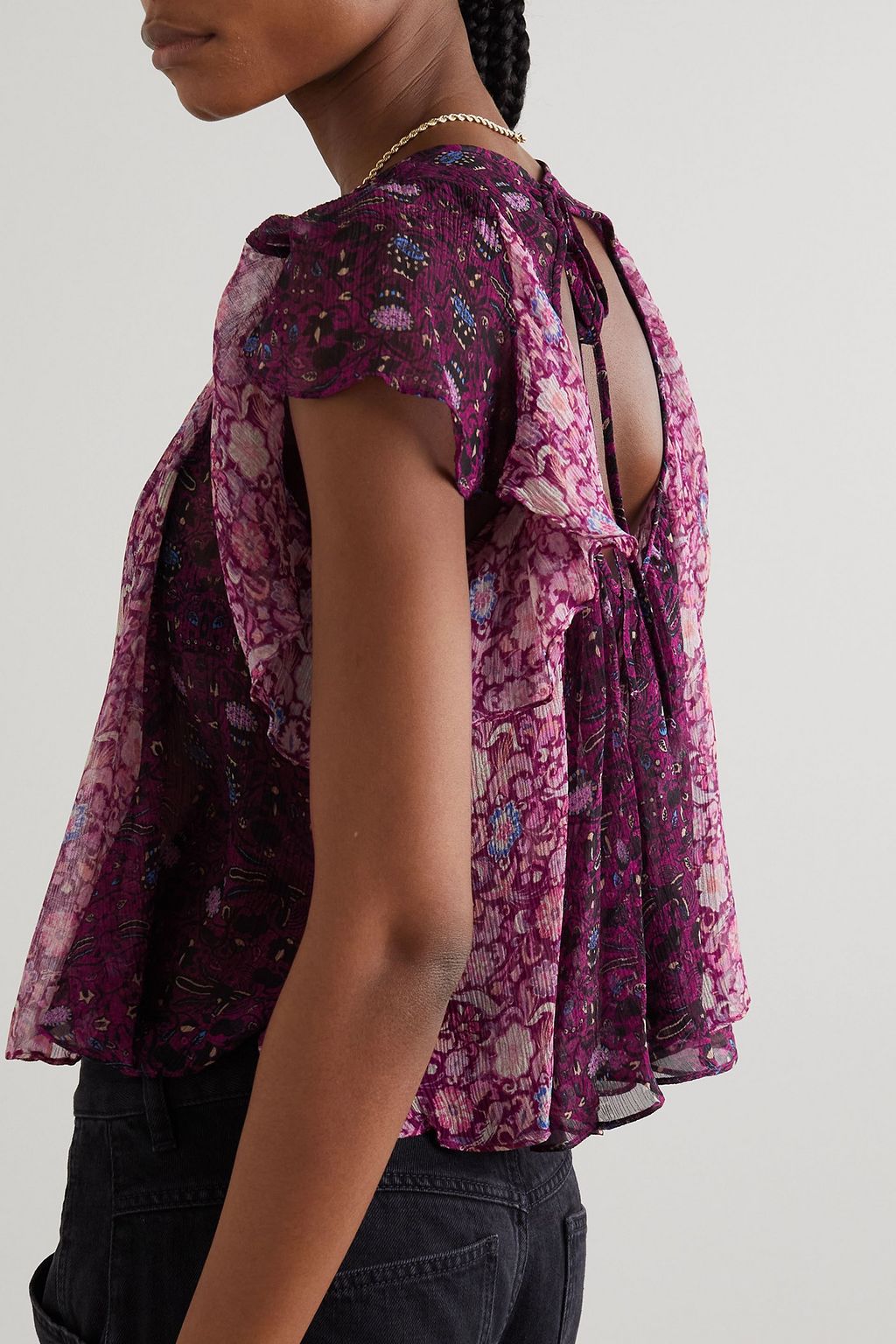 ISABEL MARANT Oriane open-back ruffled printed silk-georgette blouse