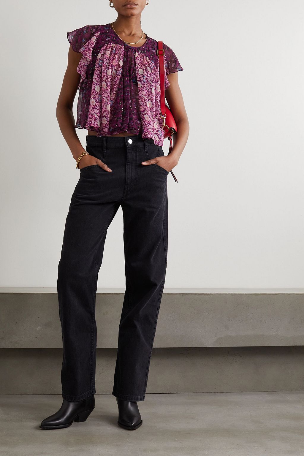 ISABEL MARANT Oriane open-back ruffled printed silk-georgette blouse