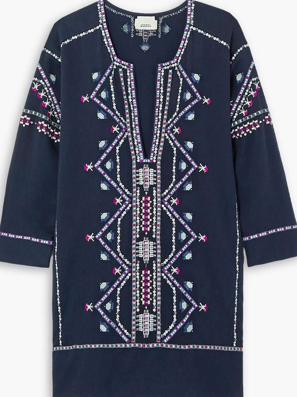 chemsi sequin-embellished embroidered cotton mini dress