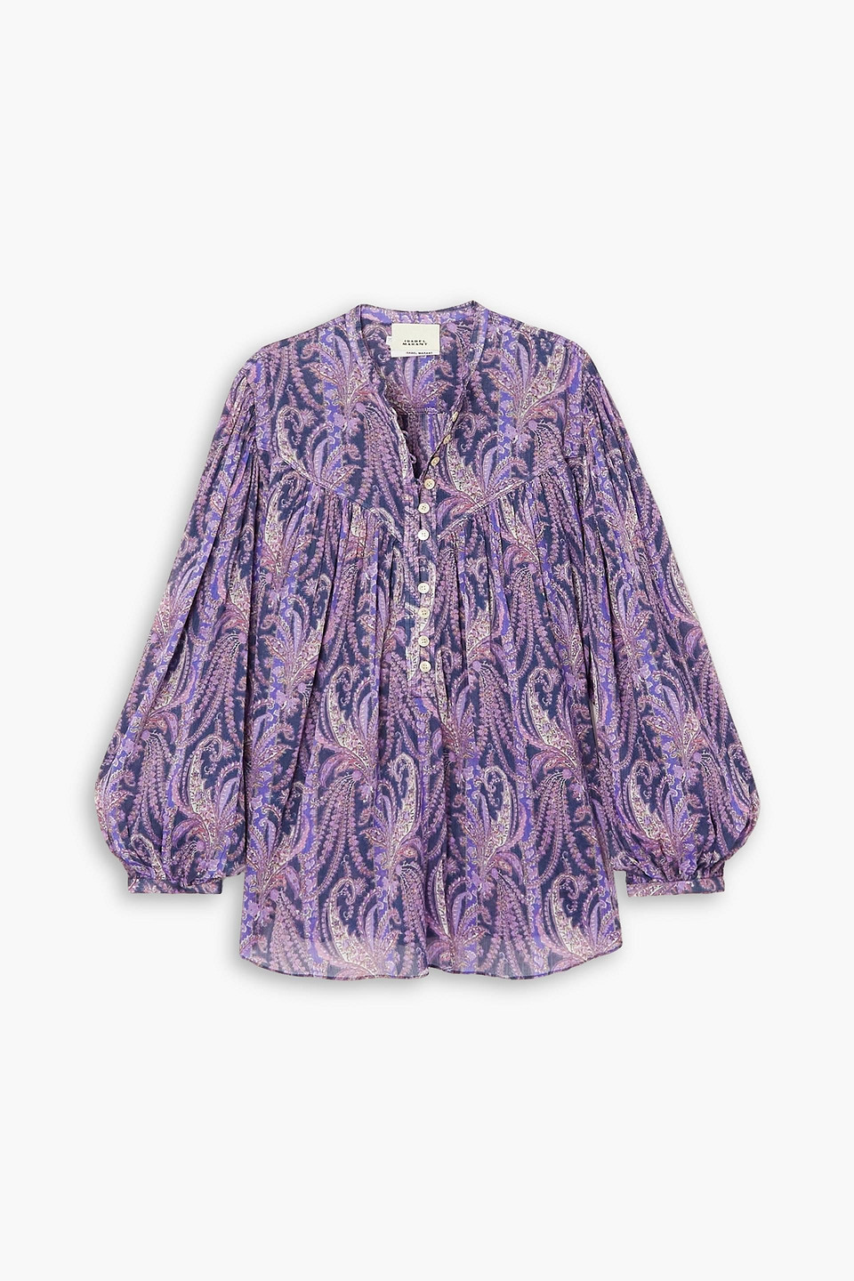 Isabel Marant Kiledia Pleated Paisley-print Cotton And Silk-blend Blouse In Lila