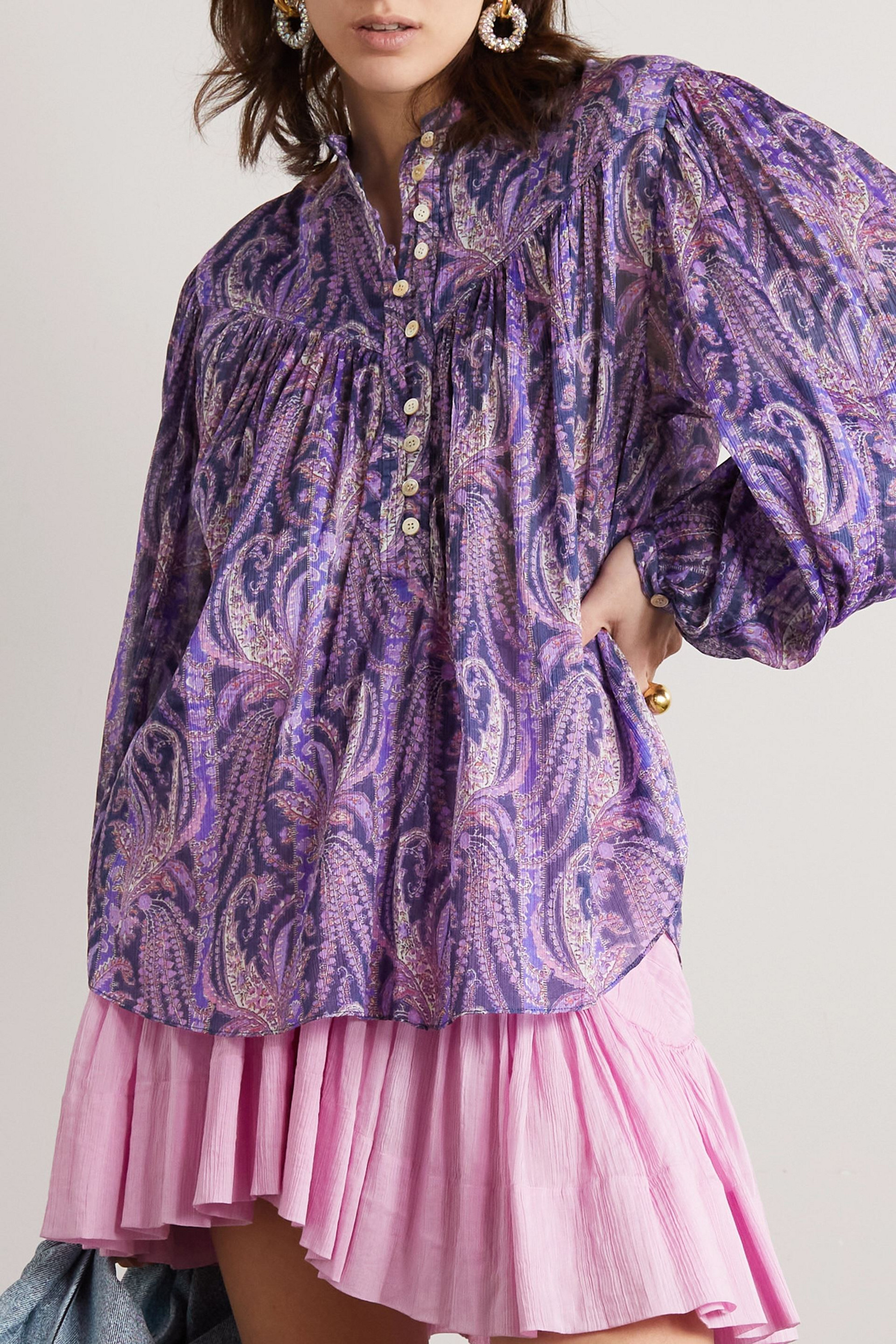 Isabel Marant Kiledia pleated paisley-print cotton and silk-blend blouse