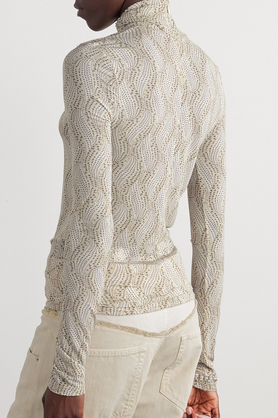 Isabel Marant Joyela Printed Jersey Turtleneck Top In Creme