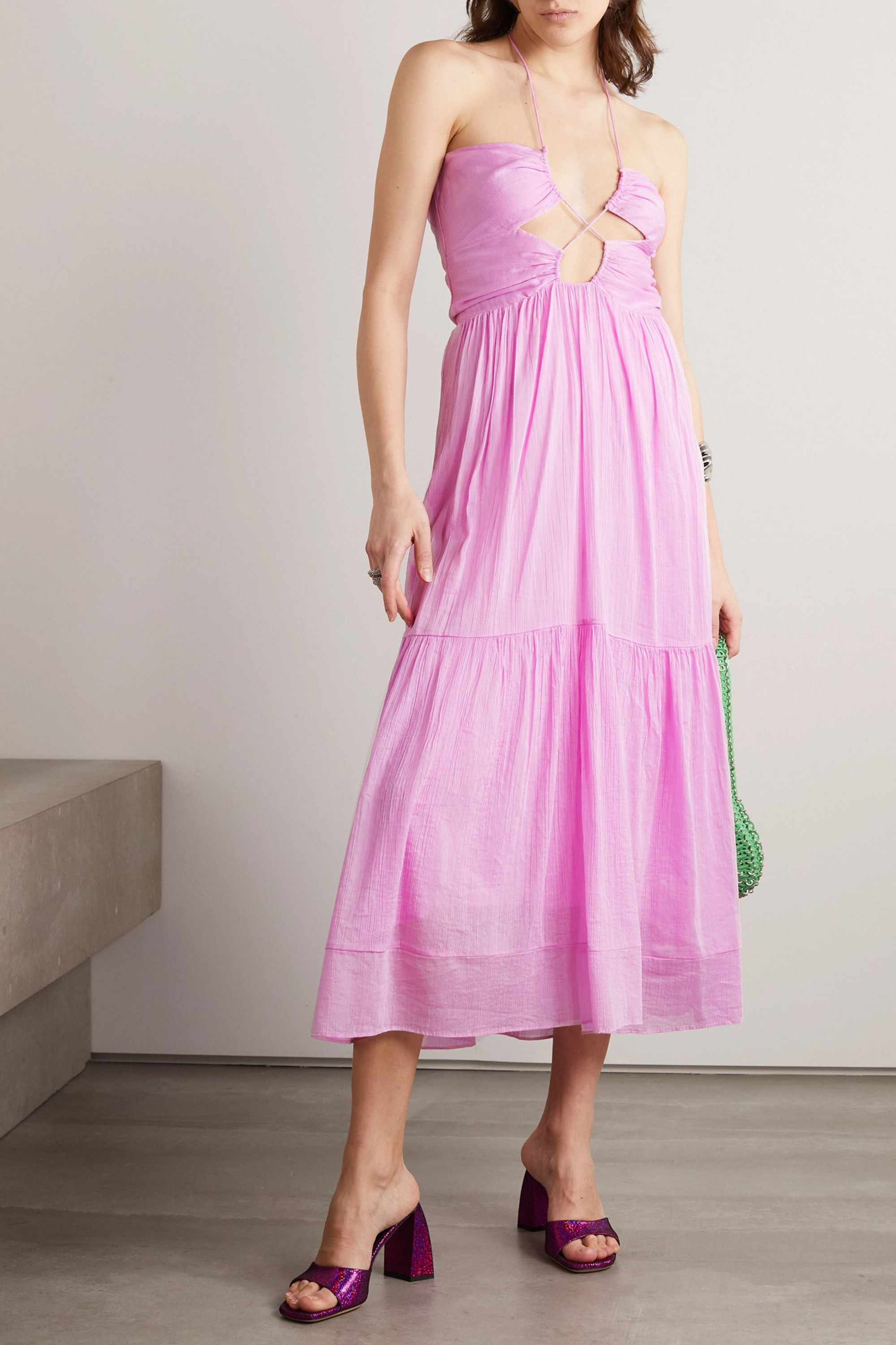 Isabel Marant Birona cutout cotton and silk-blend crepon halterneck midi dress