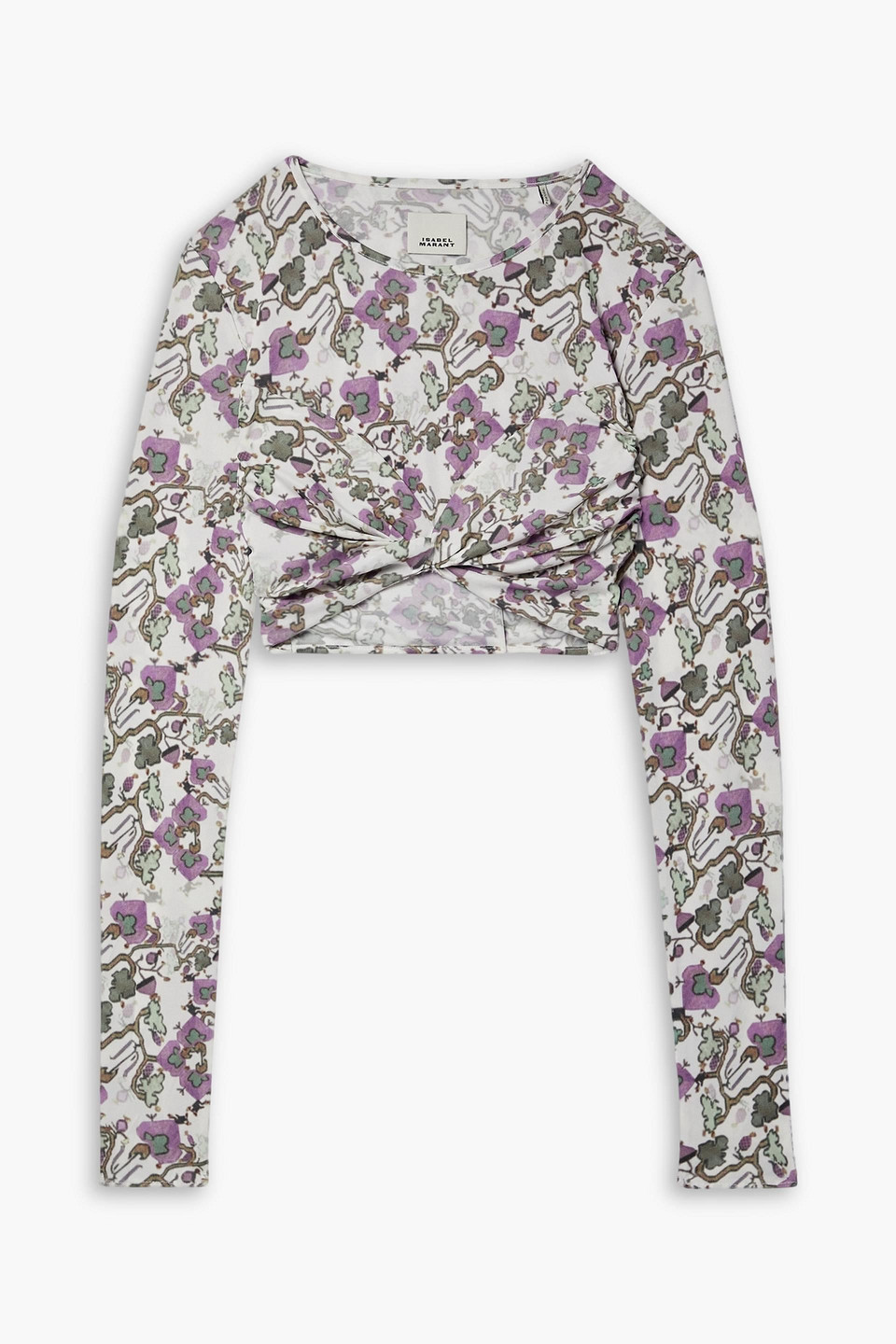 Isabel Marant Jinea Cropped Twisted Printed Jersey Top In Fliederfarben