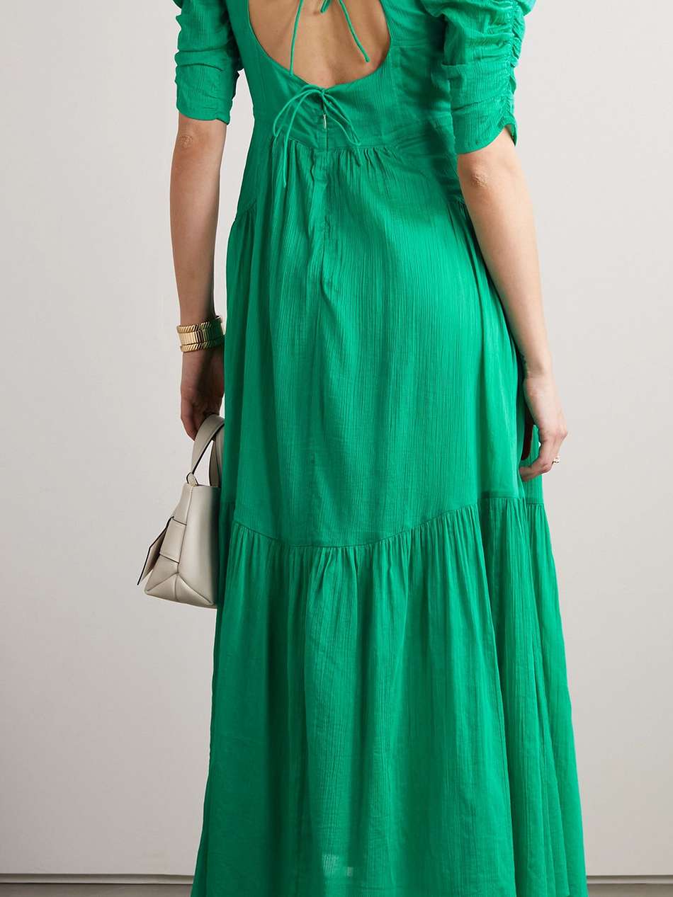 bealisa open-back ruched cotton and silk-blend crepon midi dress