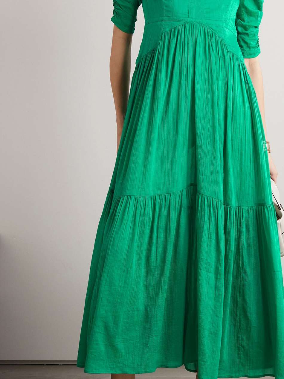 bealisa open-back ruched cotton and silk-blend crepon midi dress