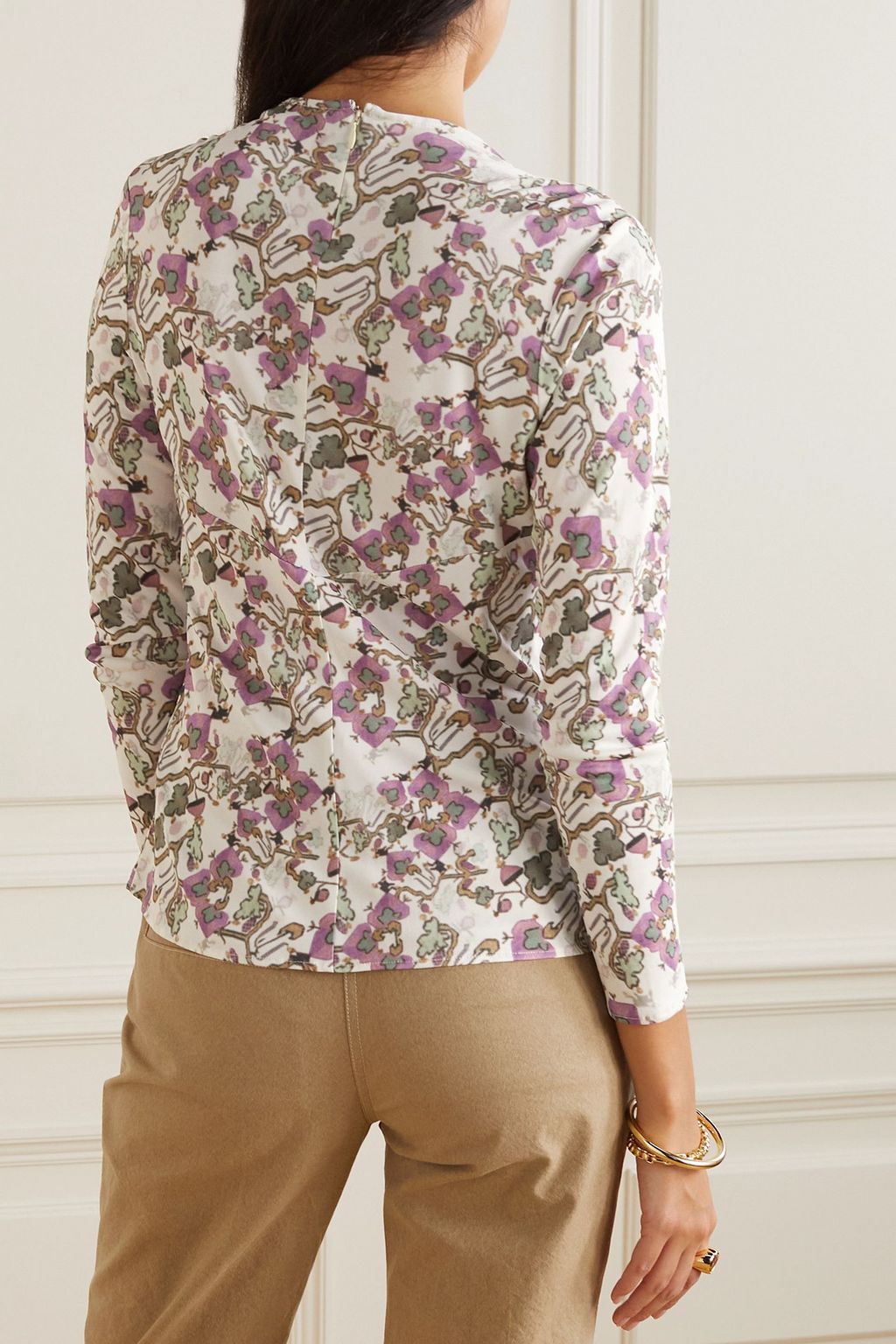 ISABEL MARANT Juliana twist-front cutout printed stretch-jersey blouse