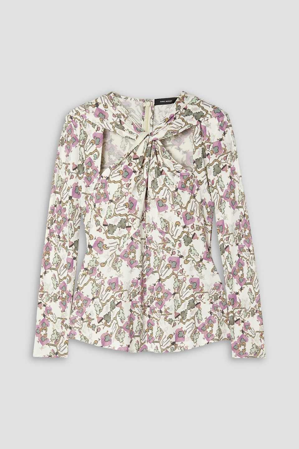 Isabel Marant Juliana Twist-front Cutout Printed Stretch-jersey Blouse In Fliederfarben