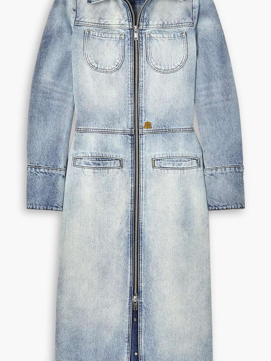 embroidered denim midi dress